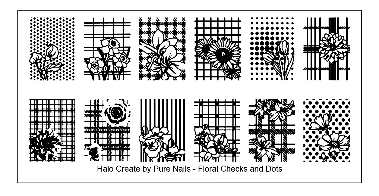 NS519 Stamping Plate - Floral Checks and Dots - Afbeelding 1
