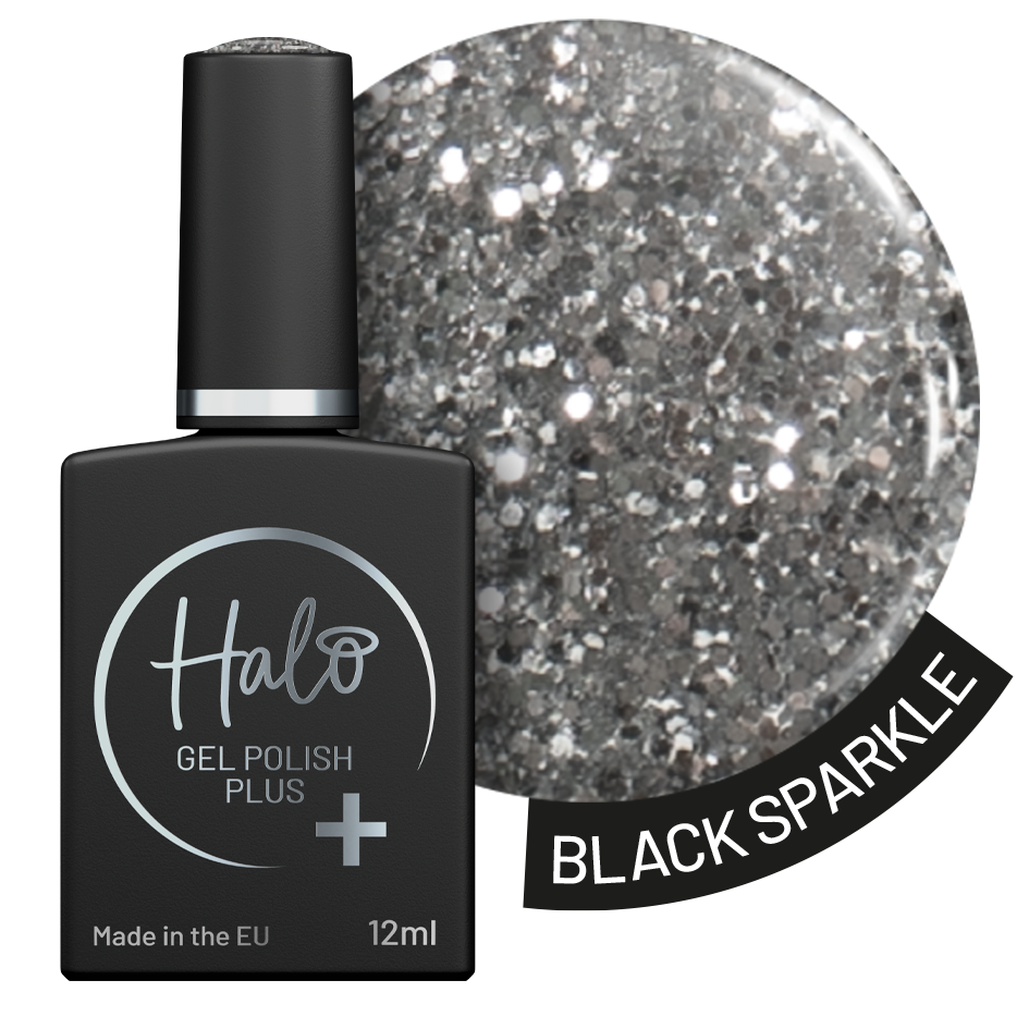 HP005 HGP+ Bottle Black Sparkle Halo Gel Polish Plus 12ml Black Sparkle - Afbeelding 1