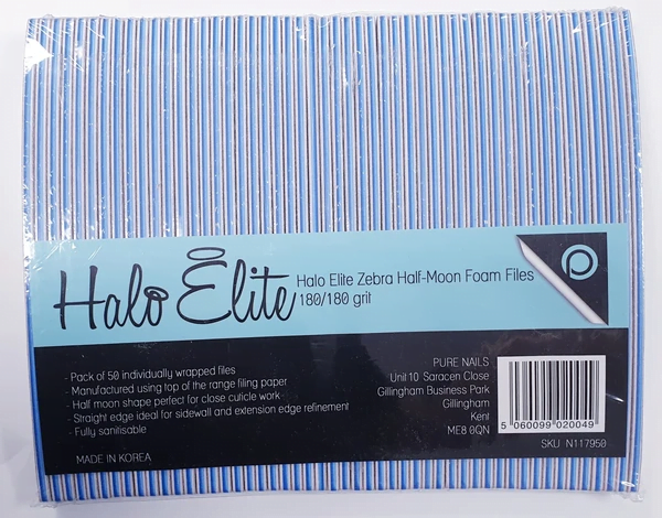 Halo Elite-vijl Zebra Half-Moon-vijl 180/180 grit - individueel verpakt - 50 stuks
